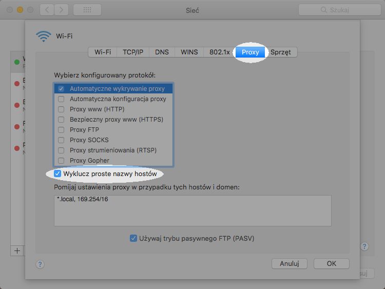Konfigurowanie serwera proxy na komputerze Mac do współpracy z bibliotekami — krok 5