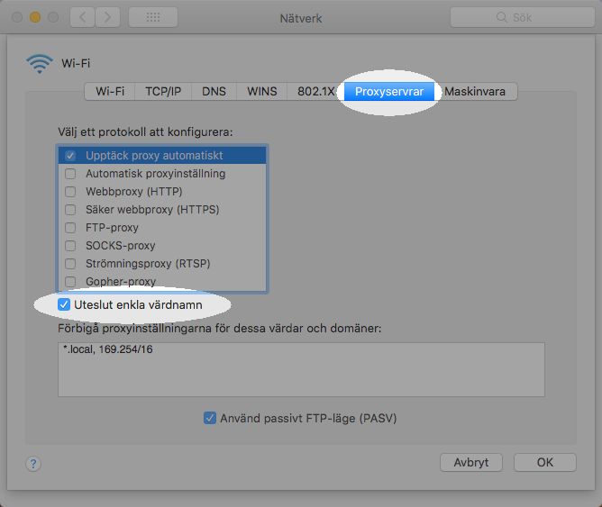 Konfigurera proxyn på Mac för att arbeta med modulen bibliotek – steg 5
