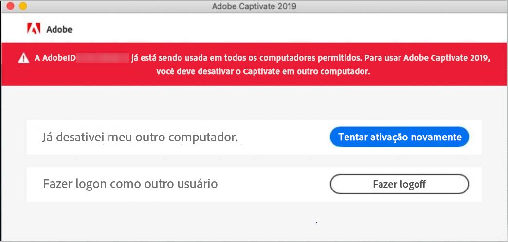 Erros ao ativar o Captivate no macOS