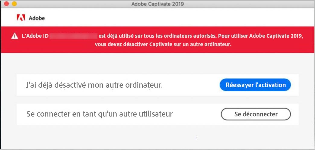 Erreurs lors de l’activation de Captivate sous macOS