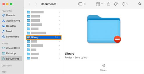 Carpeta de biblioteca vacía creada en macOS