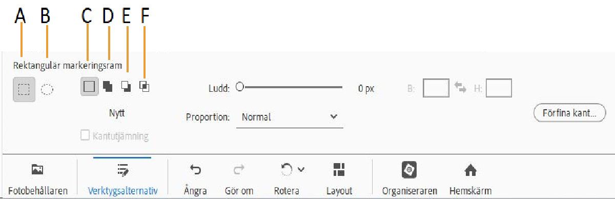 Verktygen Rektangulär markeringsram och Oval markeringsram