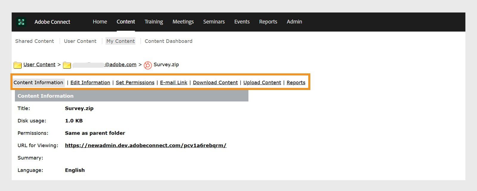 Manage the surveys added in the Content list