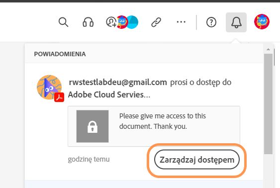 Powiadomienie w aplikacji o zarządzaniu dostępem