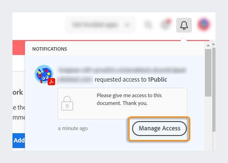 إشعار داخل التطبيق لإدارة الوصول