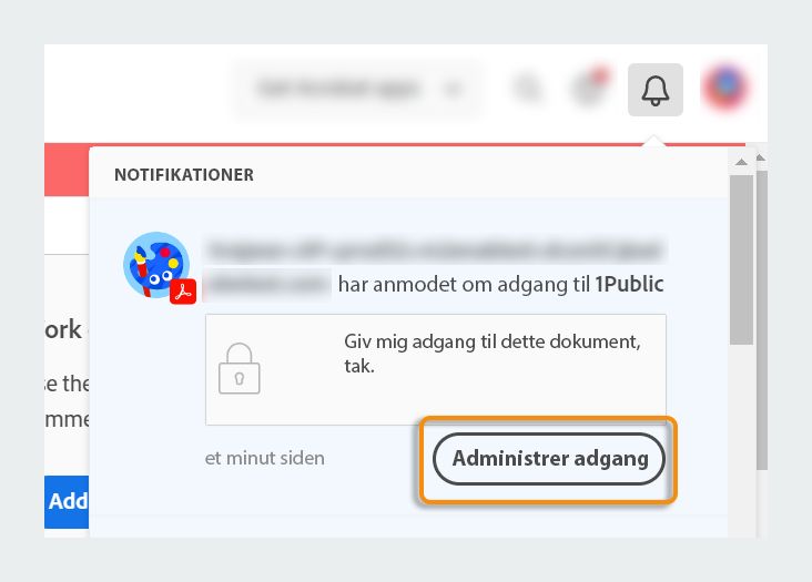 Meddelelse i appen for at administrere adgang