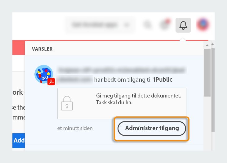 Varsel i appen om å administrere tilgang
