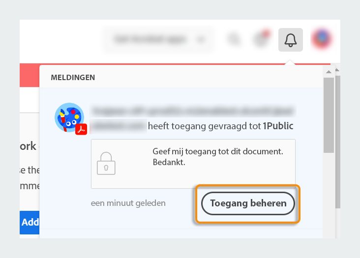 Melding in de app om de toegang te beheren