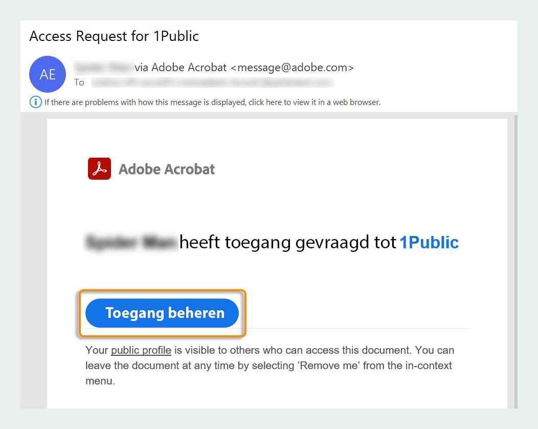 E-mailmelding om de toegang te beheren