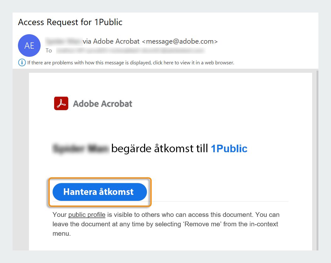 E-postmeddelande för att hantera åtkomst