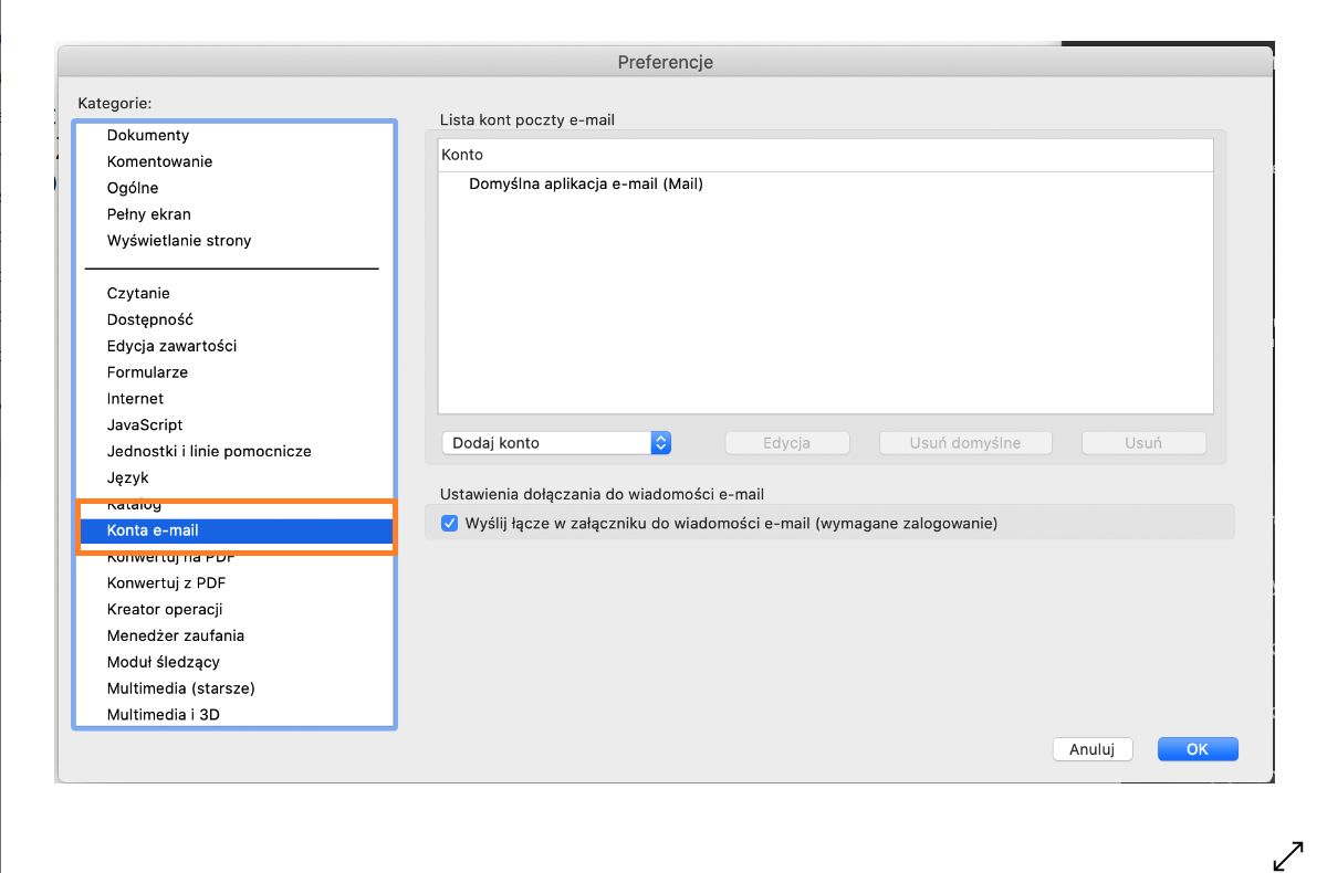 Dodawanie, usuwanie lub ustawianie konta e-mail jako domyślnego
