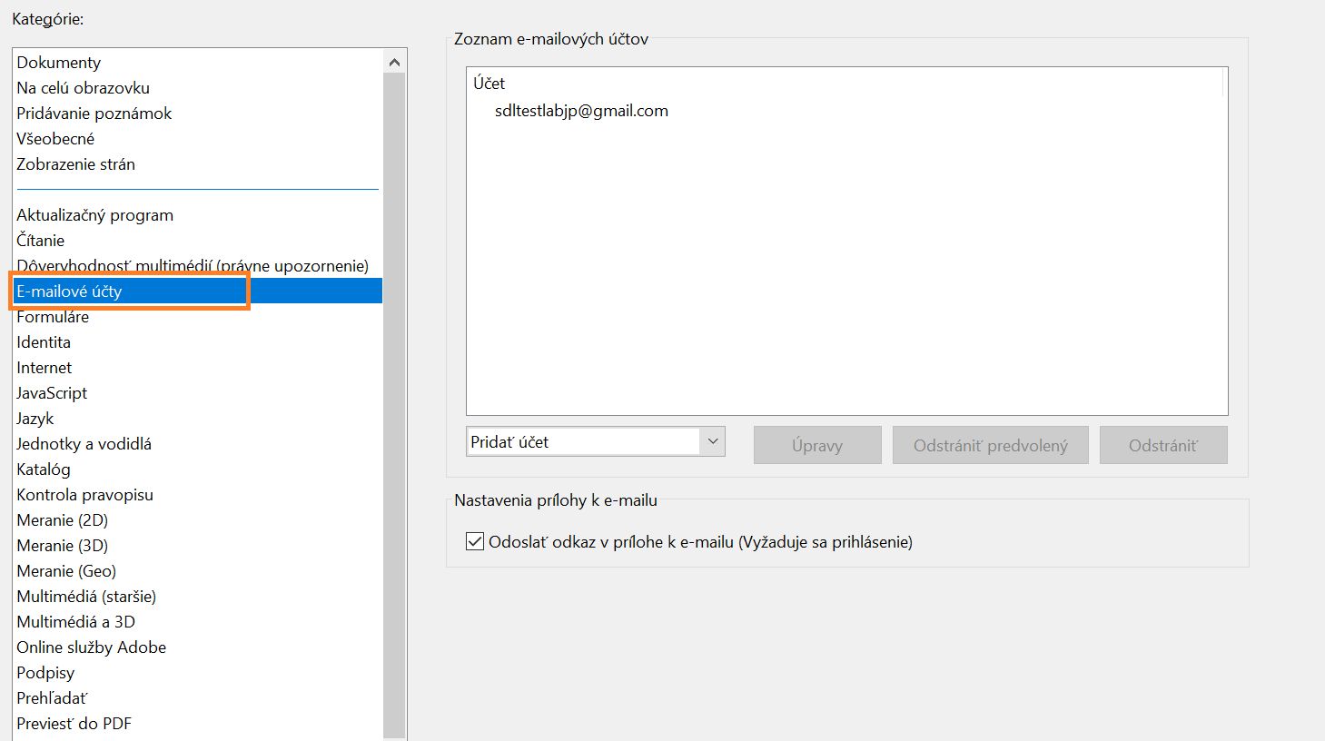 Pridanie, odstránenie alebo nastavenie e-mailového účtu ako predvoleného