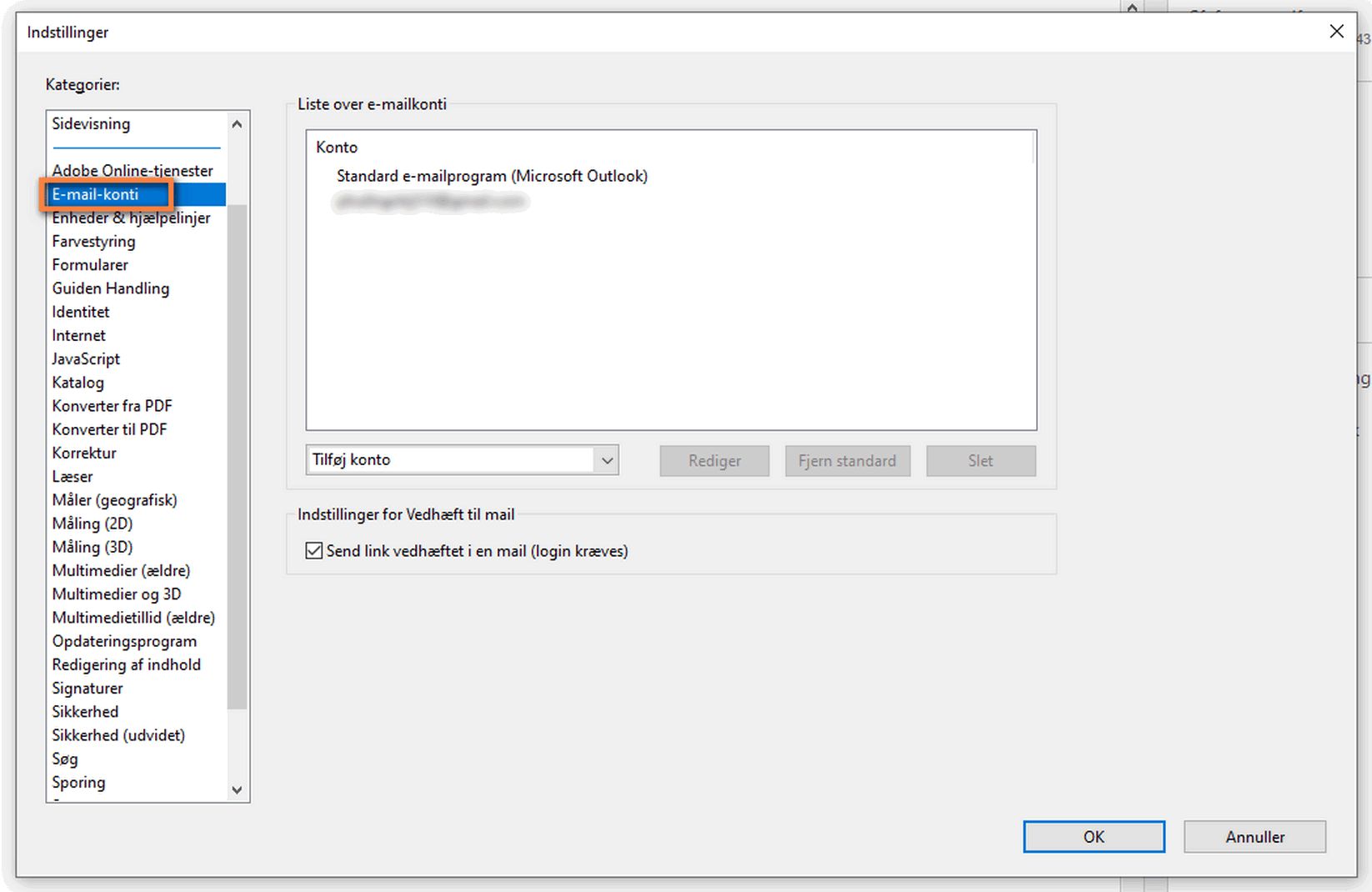 Tilføj, slet eller indstil en mailkonto som standard