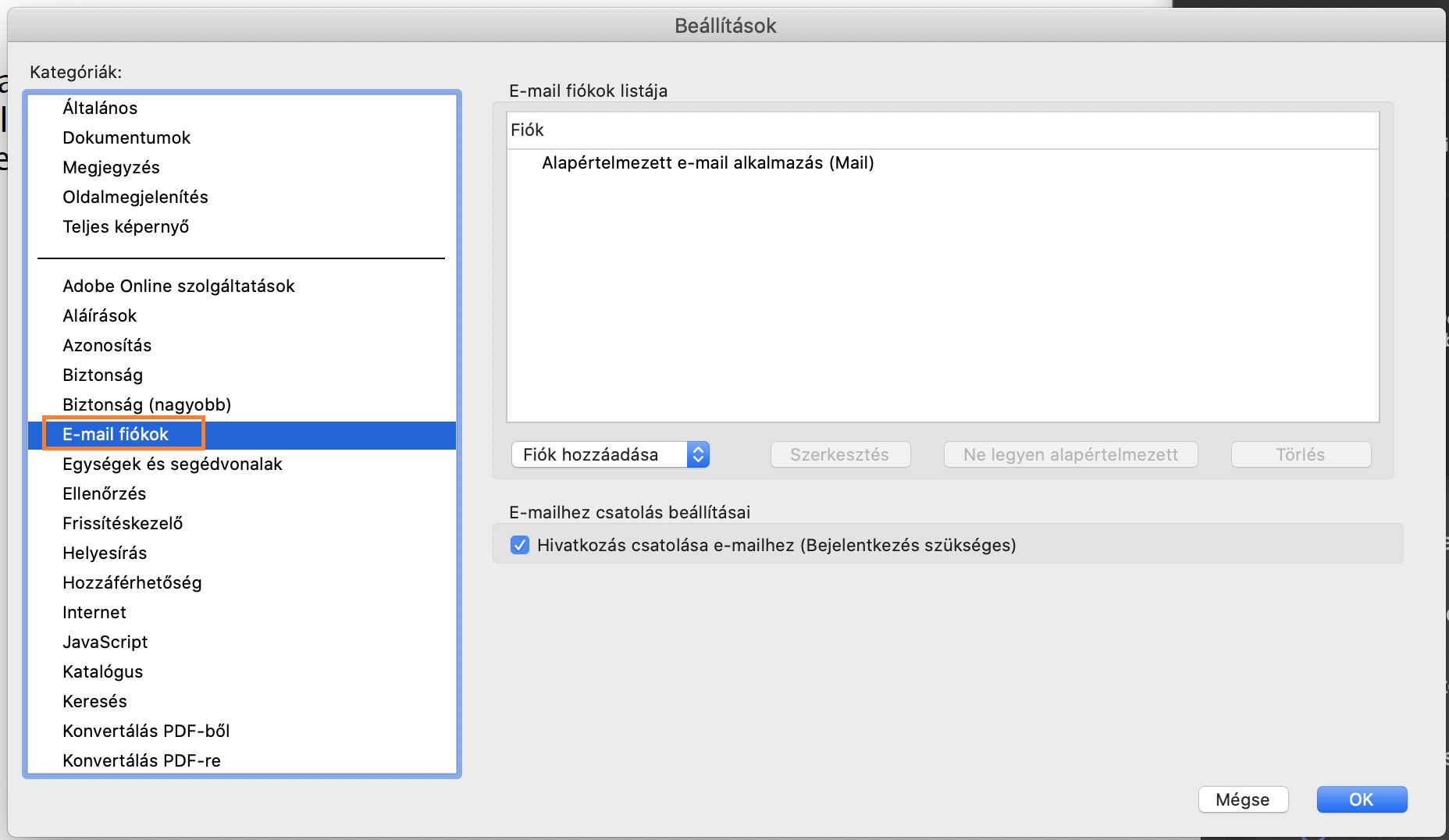 E-mail-fiók hozzáadása, törlése vagy beállítása alapértelmezettként