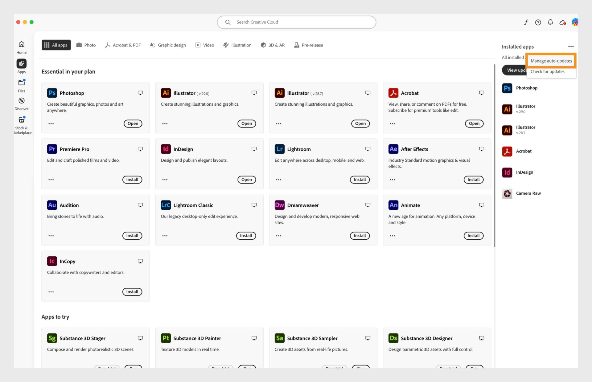 Abilita l'aggiornamento automatico e attiva il pulsante per ciascuna app.