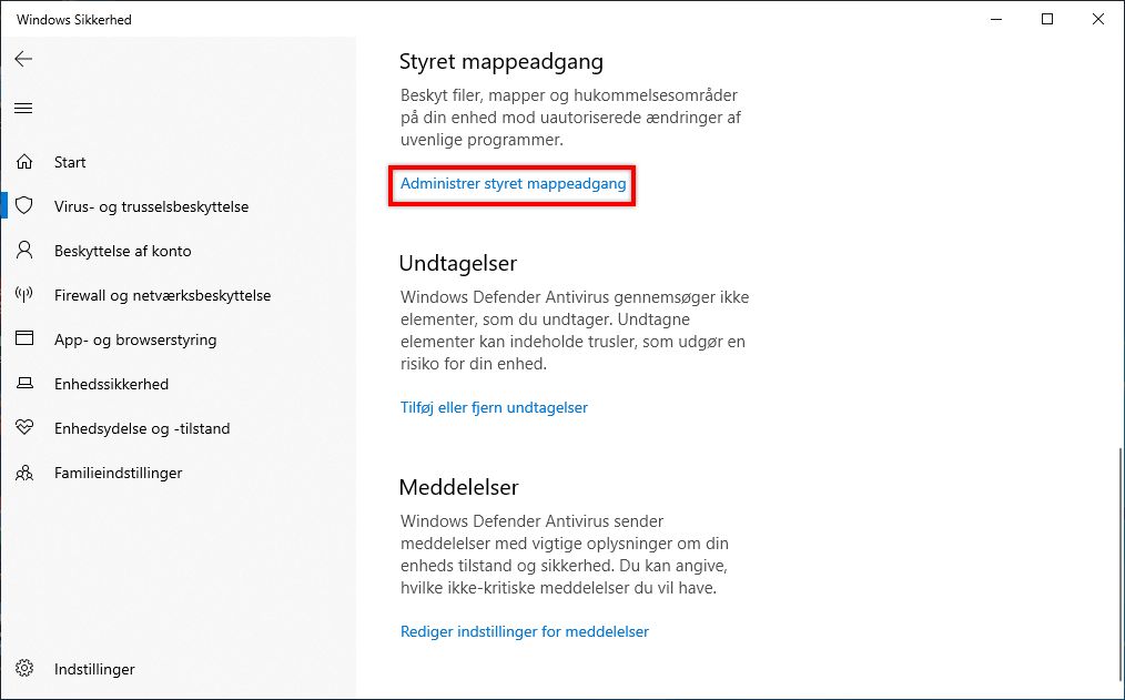 Administrer kontrolleret mappeadgang