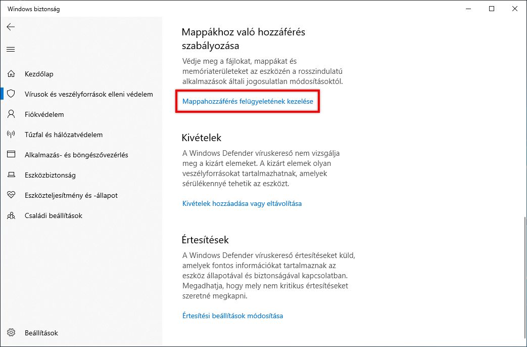 Szabályozott mappahozzáférés kezelése