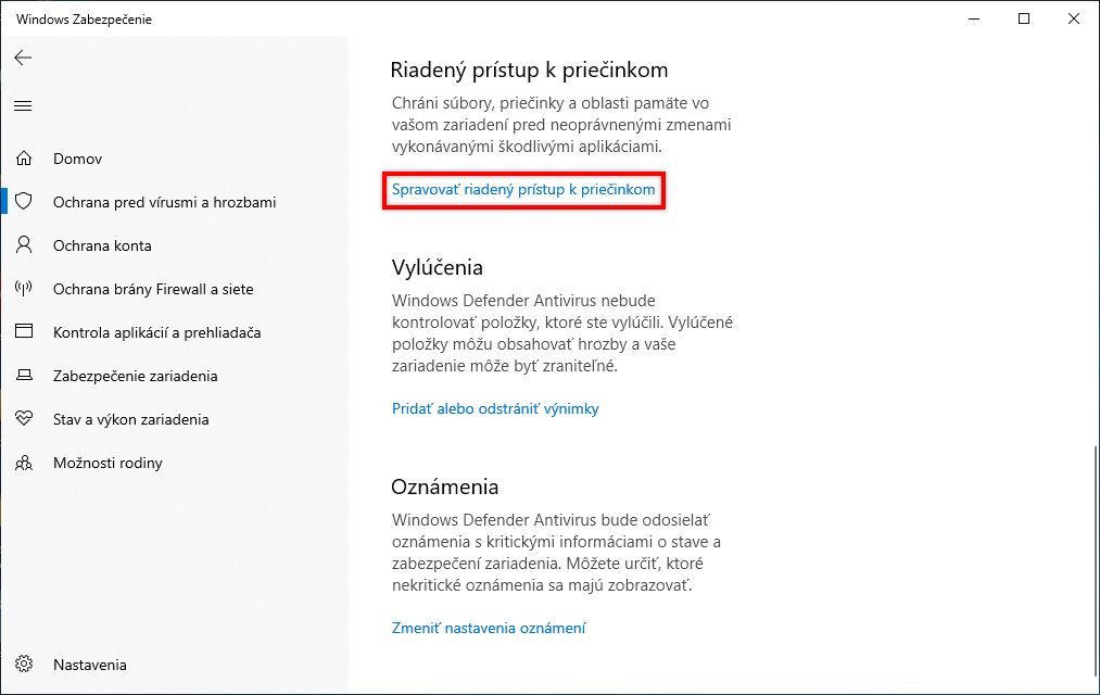Správa riadeného prístupu k priečinkom