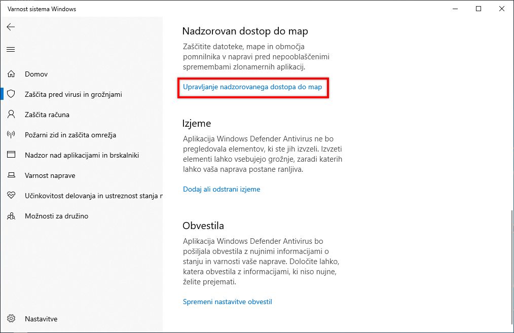 Upravljanje kontroliranega dostopa do mape
