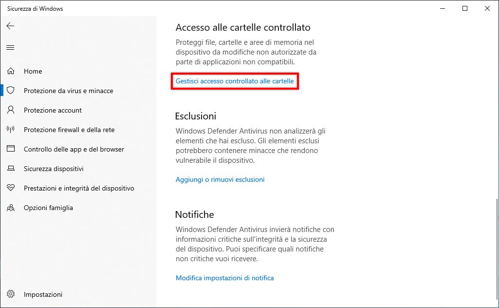 Configura l’accesso controllato alle cartelle