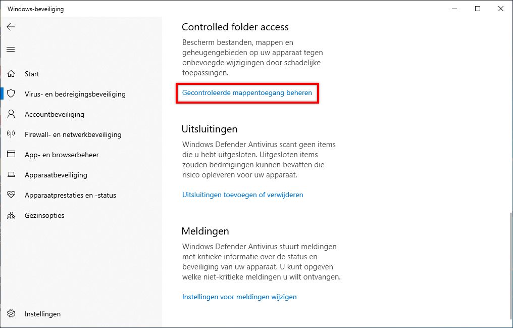 Gecontroleerde mappentoegang beheren
