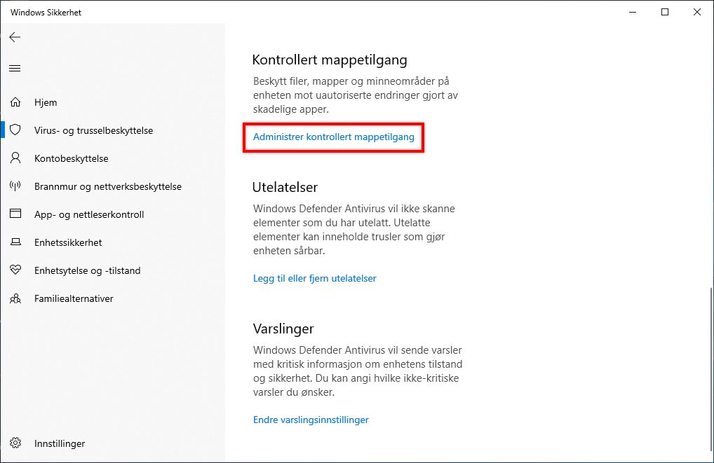 Administrer kontrollert mappetilgang