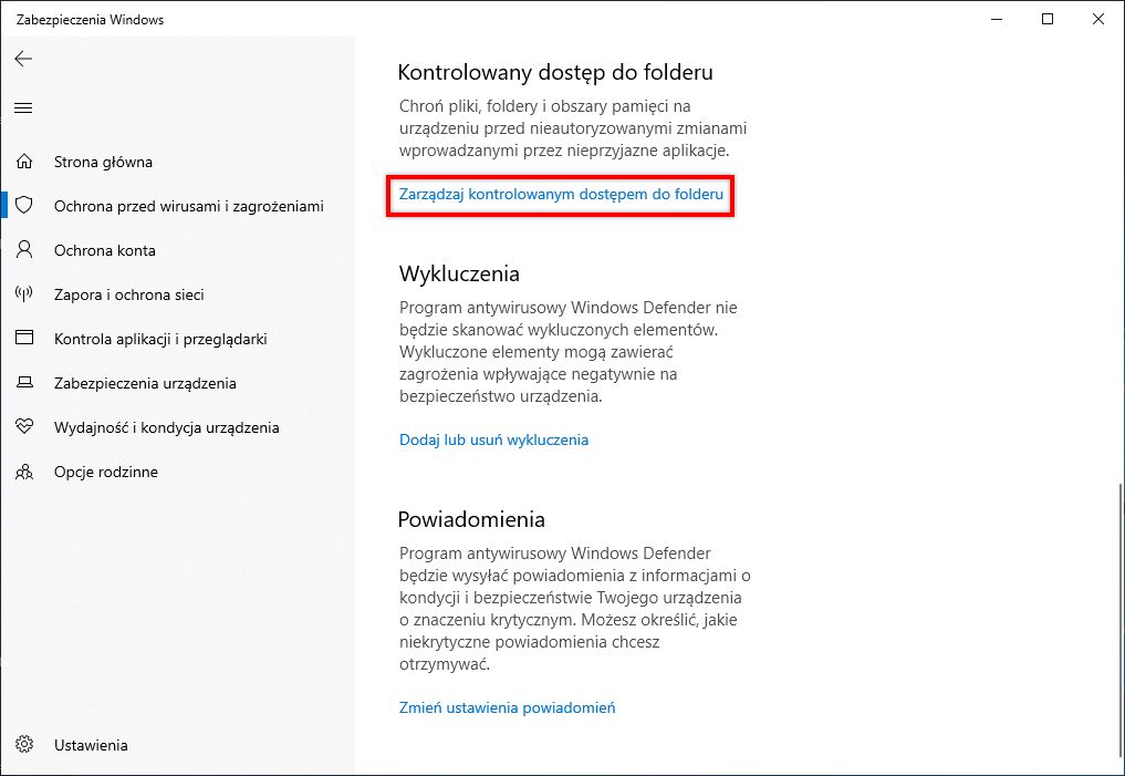 Zarządzaj kontrolowanym dostępem do folderów