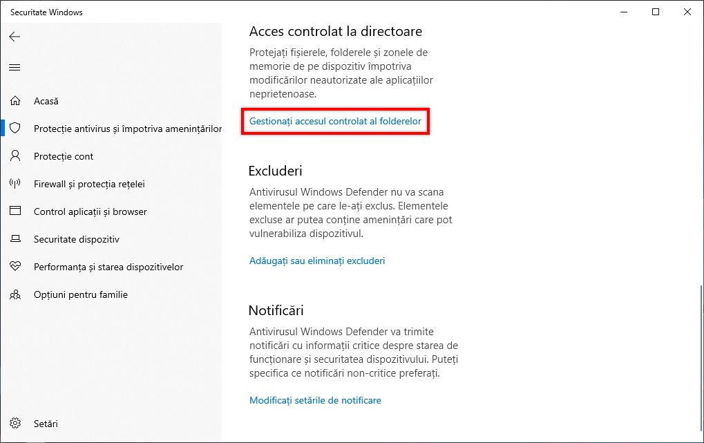 Gestionați accesul controlat la foldere