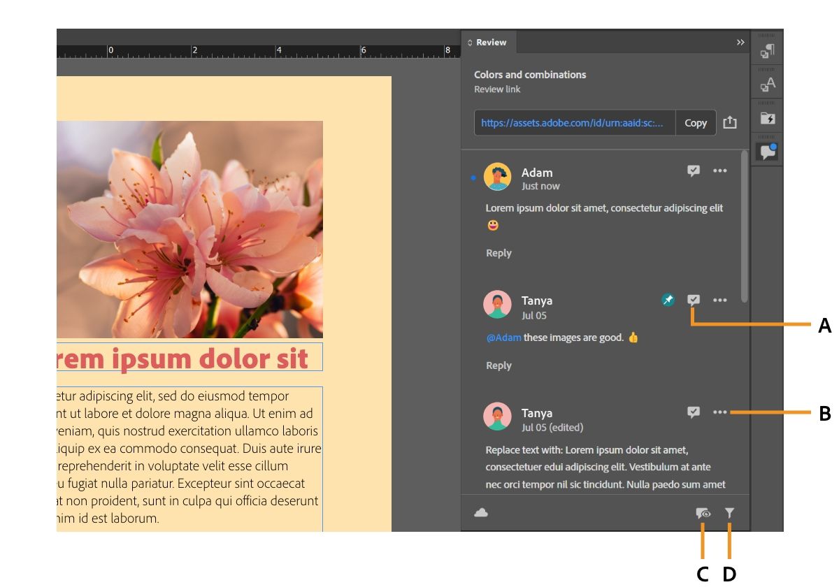 Узнайте, как управлять отзывами к опубликованным документам InDesign.