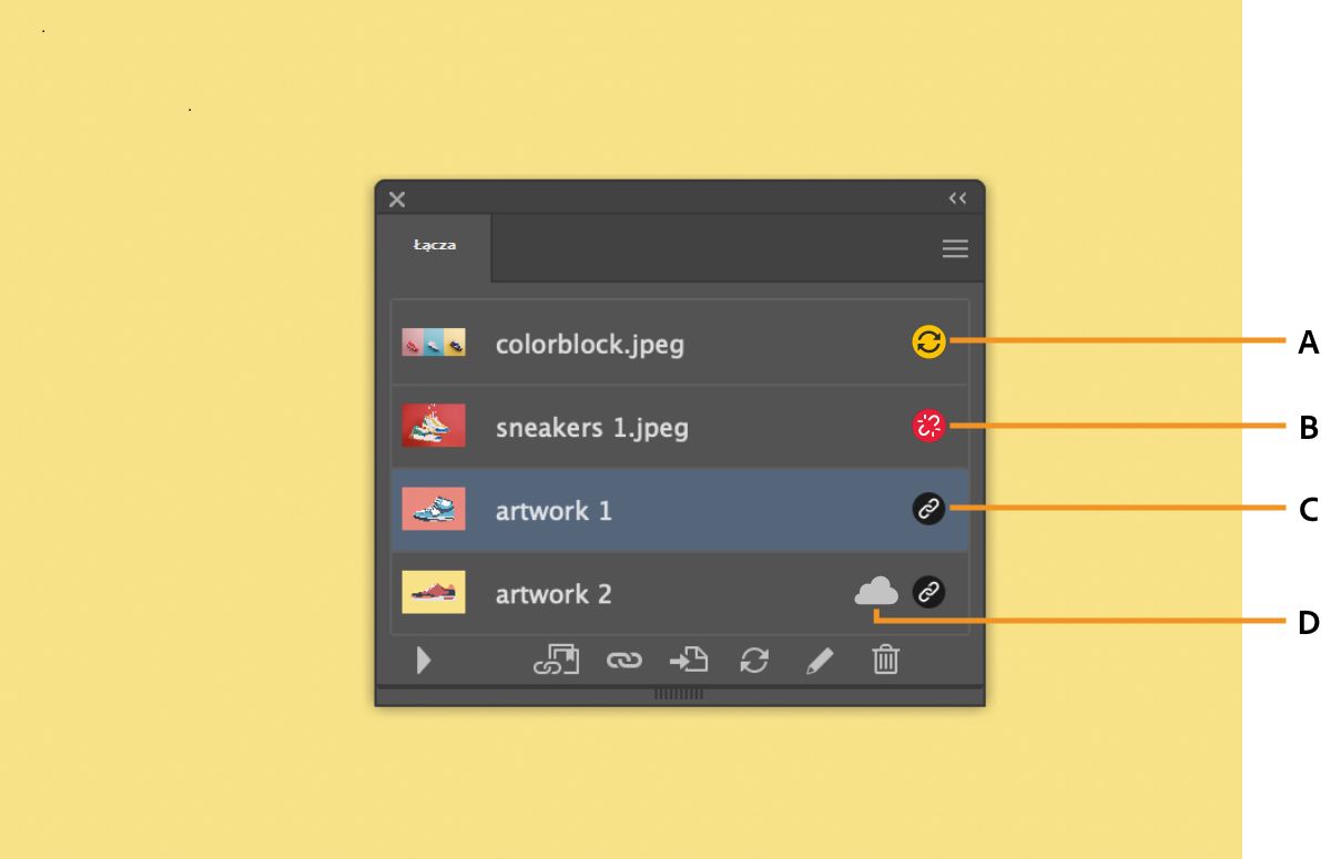 Status pliku na panelu Łącza.