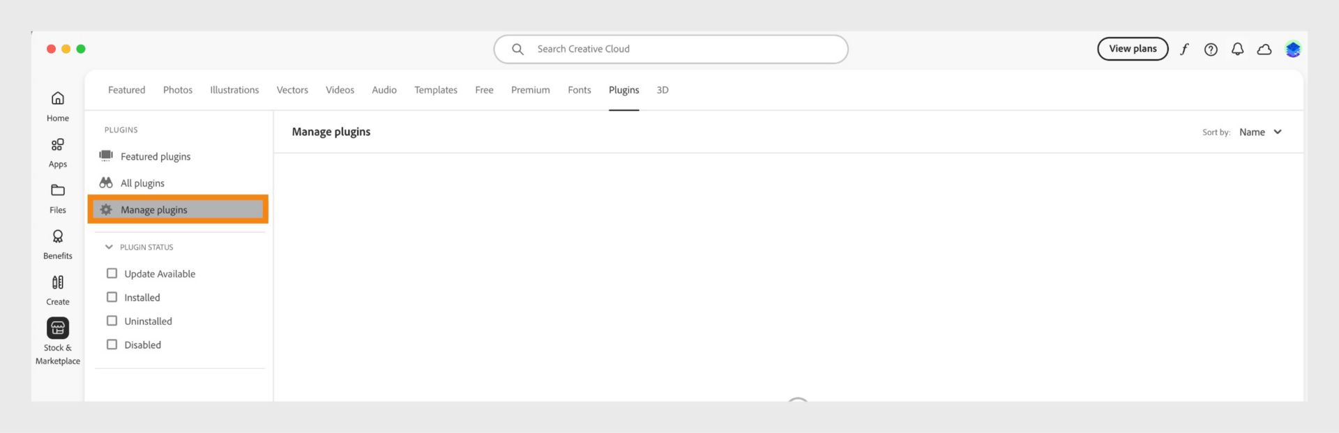 Na obrazovke Stock & Marketplace sa zobrazí karta Spravovať doplnky, kde si môžete pozrieť nainštalované doplnky. 
