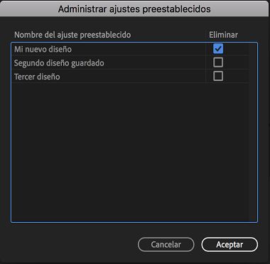 Administración y eliminación de los diseños guardados