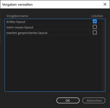 Gespeicherte Layouts verwalten und löschen