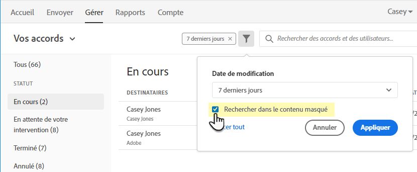 Rechercher dans le contenu masqué