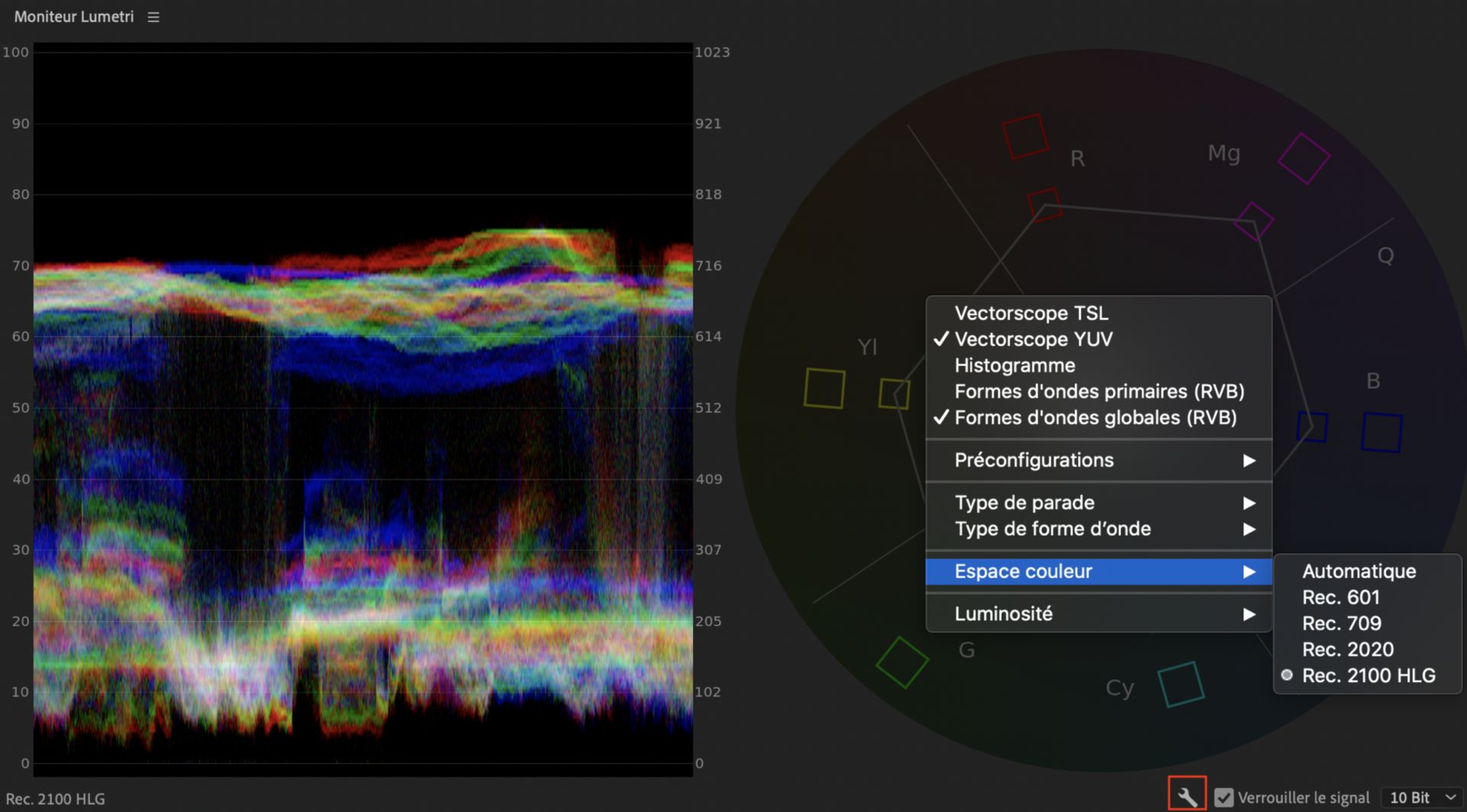 Modification manuelle de l’espace colorimétrique dans les domaines Lumetri