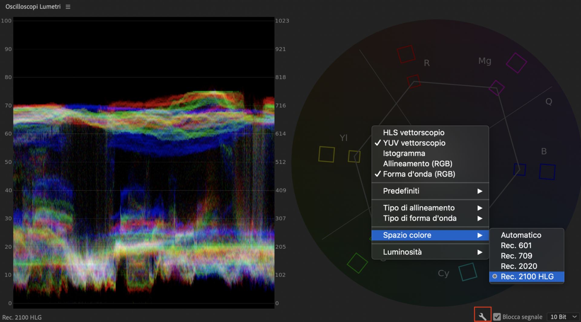 Modifica manuale dello spazio cromatico in Ambiti Lumetri