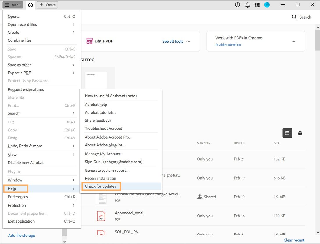 Aggiornare manualmente Adobe Acrobat