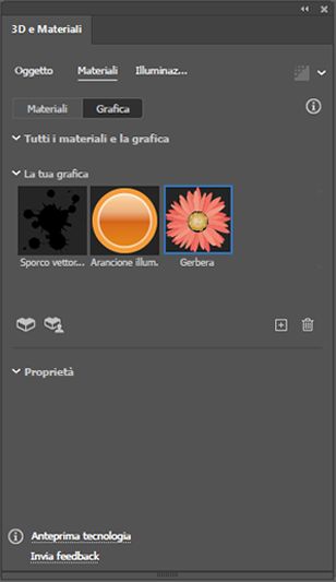 Visualizza un elenco dei tuoi elementi grafici nel pannello 3D e Materiali