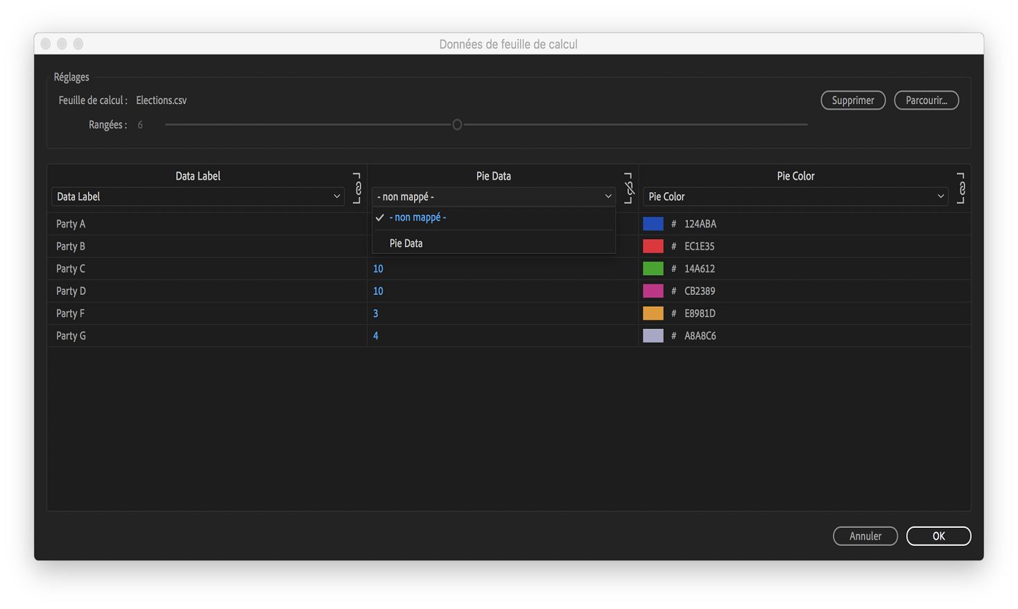 Données de feuille de calcul mappées et non mappées