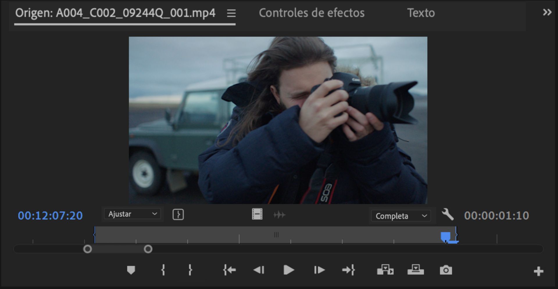 Definición de puntos de entrada y salida en el Monitor de origen