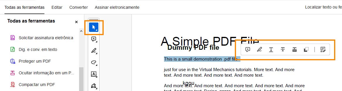 Ferramentas de marcação no Adobe Acrobat para desktop