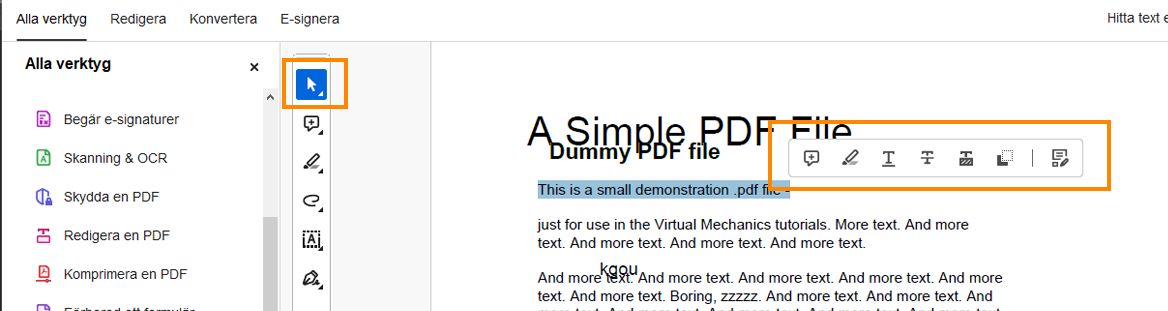Markeringsverktyg i Adobe Acrobat-datorprogrammet