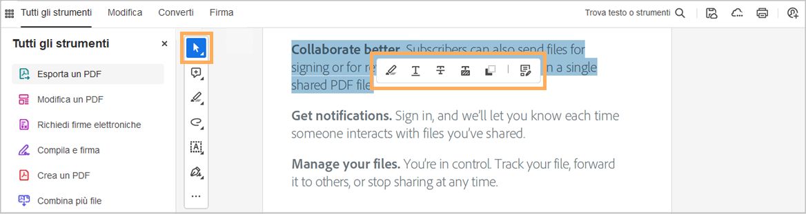 Strumenti di marcatura in Adobe Acrobat desktop