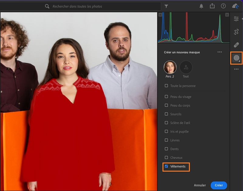 Sélection de vêtements dans le masque Personnes