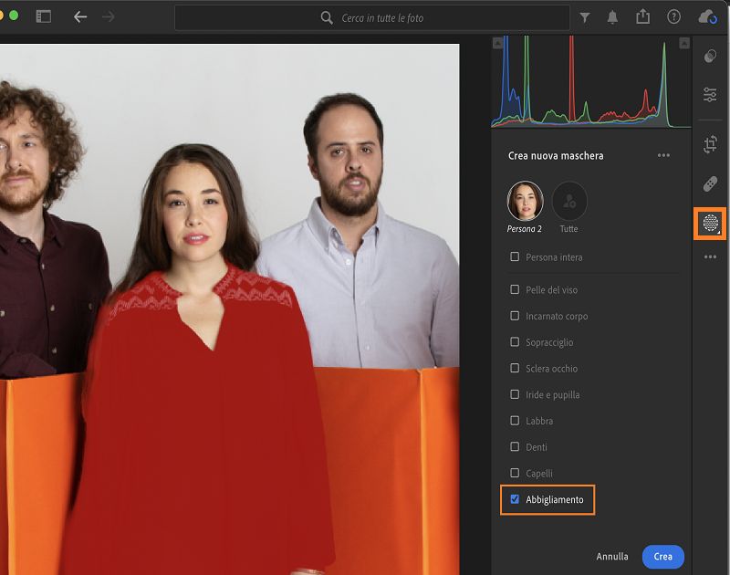 Selezione di Vestiti nella maschera Persone