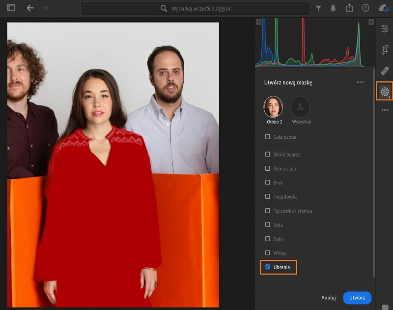 Zaznaczanie ubrań w masce Osoby