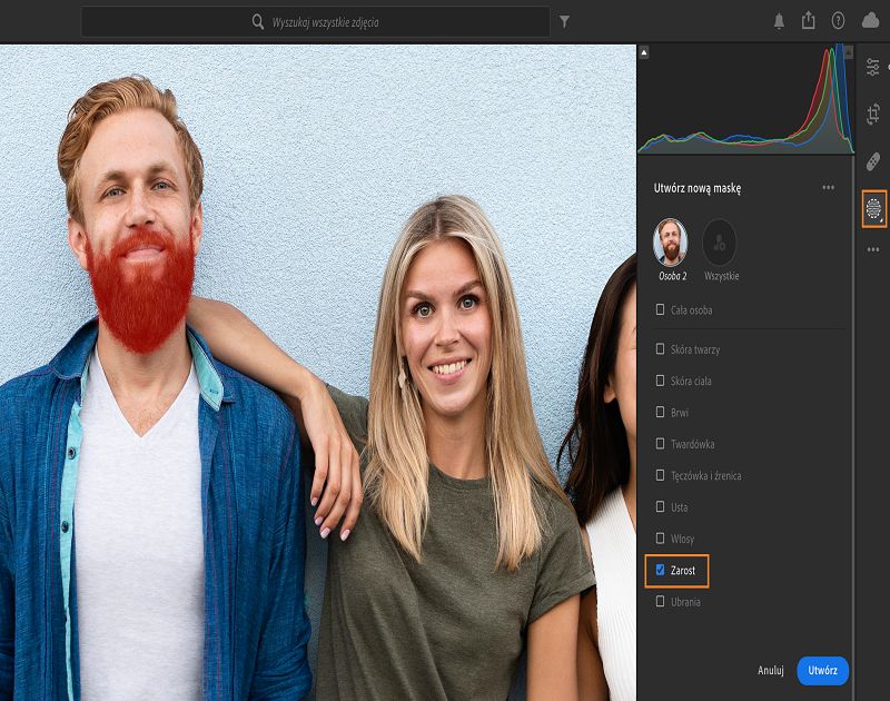 Zaznaczanie zarostu w masce Osoby