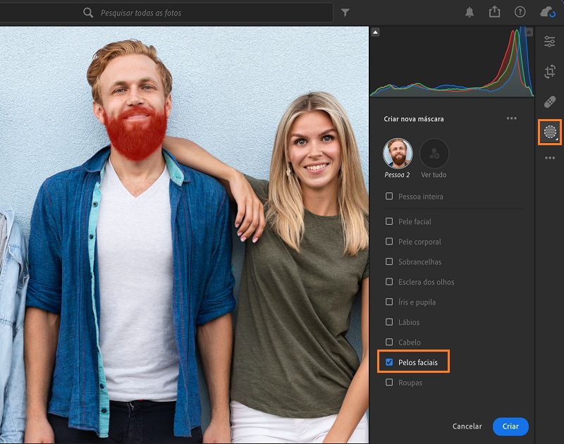Seleção de pelo facial na máscara Pessoas