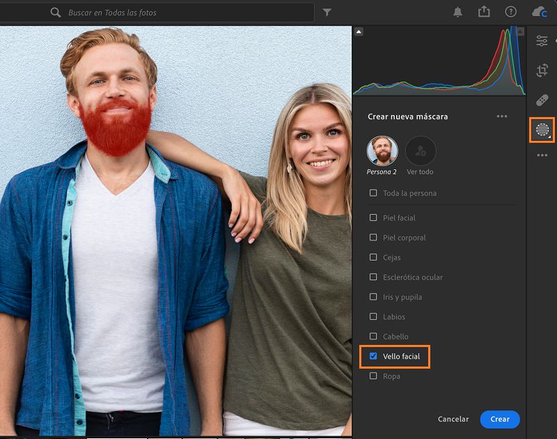 Selección de Vello facial en la máscara Gente
