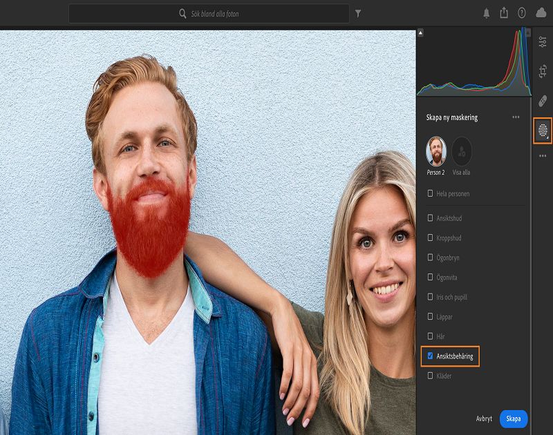 Markera ansiktsbehåring i masken Personer